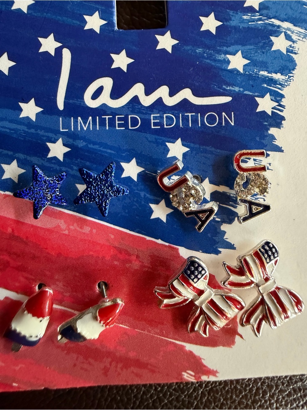I Am Limited Edition- 4 Patriotic Earring Sets - NIP